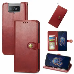 LEATHER BUCKLE Peňaženkový obal Asus Zenfone 8 Flip (ZS672KS) červený