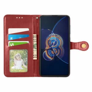 LEATHER BUCKLE Peňaženkový obal Asus Zenfone 8 Flip (ZS672KS) červený