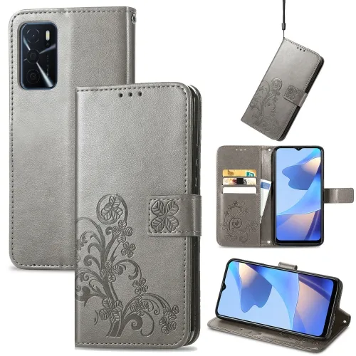 ART Peňaženkový kryt Oppo A16 / Oppo A16s FLOWERS šedý
