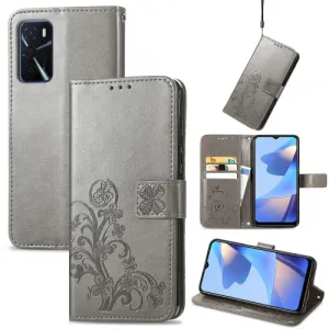 ART Peňaženkový kryt Oppo A16 / Oppo A16s FLOWERS šedý