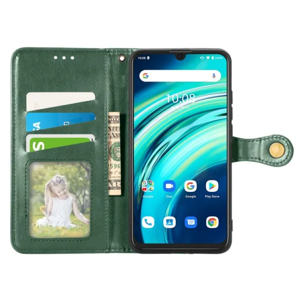 LEATHER BUCKLE Peňaženkový obal Umidigi A9 Pro zelený