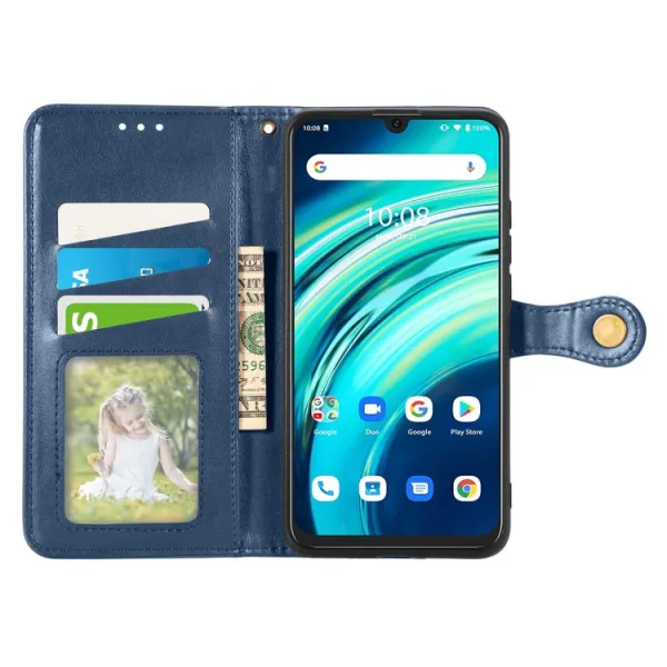 LEATHER BUCKLE Peňaženkový obal Umidigi A9 Pro modrý