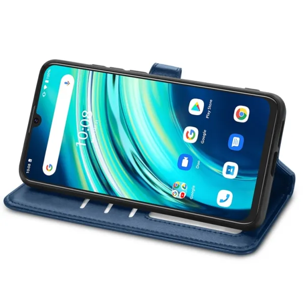 LEATHER BUCKLE Peňaženkový obal Umidigi A9 Pro modrý
