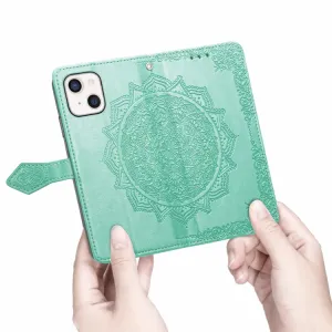 ART Peňaženkový kryt Apple iPhone 13 ORNAMENT zelený