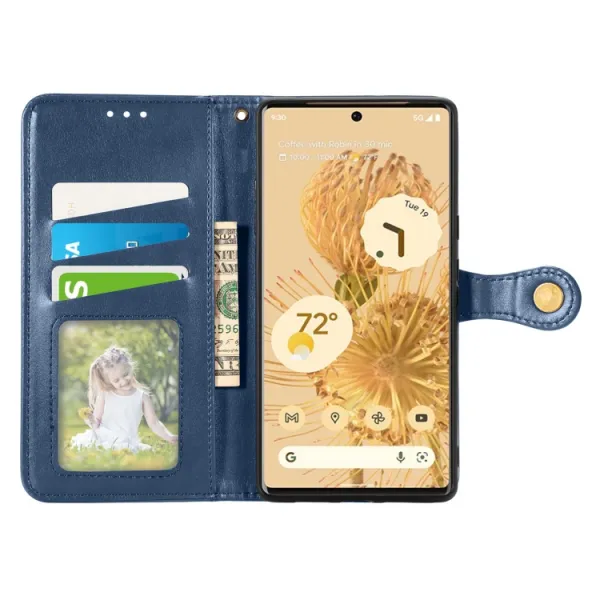 LEATHER BUCKLE Peňaženkový obal Google Pixel 6 modrý