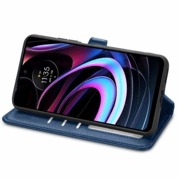 LEATHER BUCKLE Peňaženkový obal Motorola Edge 2021 modrý