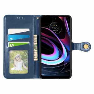 LEATHER BUCKLE Peňaženkový obal Motorola Edge 2021 modrý