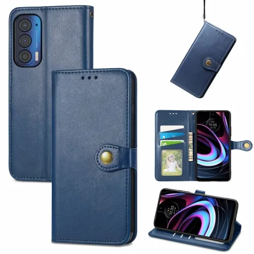 LEATHER BUCKLE Peňaženkový obal Motorola Edge 2021 modrý