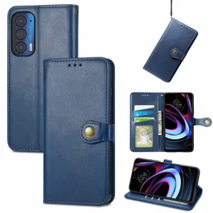 LEATHER BUCKLE Peňaženkový obal Motorola Edge 2021 modrý