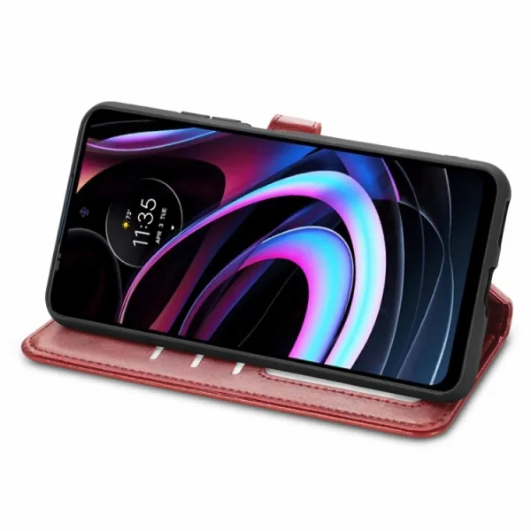 LEATHER BUCKLE Peňaženkový obal Motorola Edge 2021 červený