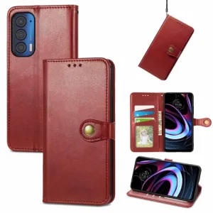 LEATHER BUCKLE Peňaženkový obal Motorola Edge 2021 červený