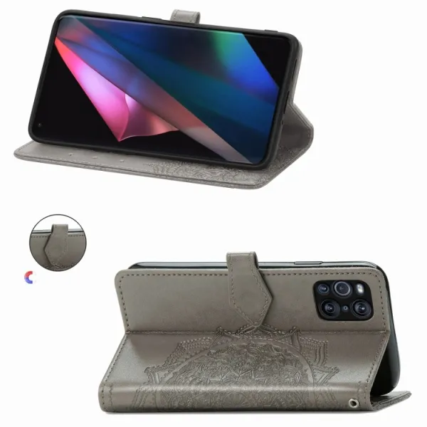 ART Peňaženkový kryt Oppo Find X3 Pro 5G ORNAMENT šedý