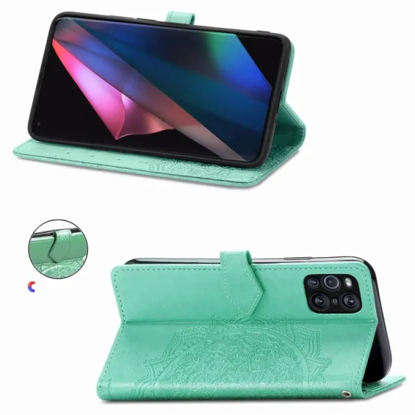 ART Peňaženkový kryt Oppo Find X3 Pro 5G ORNAMENT zelený