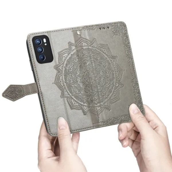 ART Peňaženkový kryt Oppo Reno6 5G ORNAMENT šedý