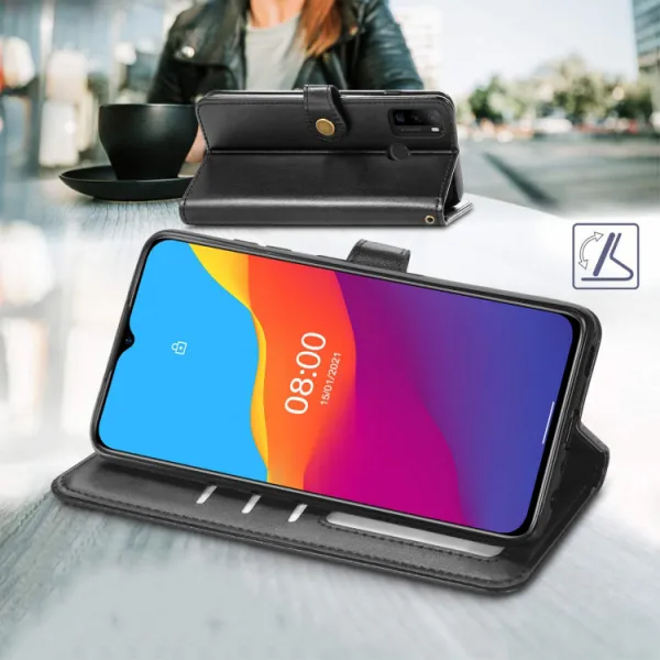 LEATHER BUCKLE Peňaženkový obal Ulefone Note 10 modrý