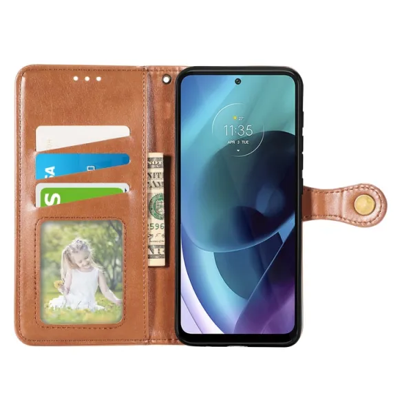 LEATHER BUCKLE Peňaženkový obal Motorola Moto G71 5G hnedý