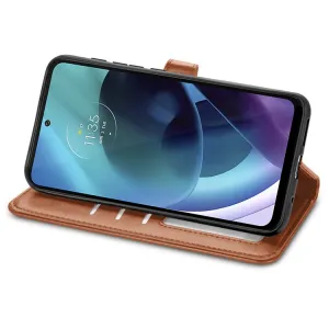 LEATHER BUCKLE Peňaženkový obal Motorola Moto G71 5G hnedý