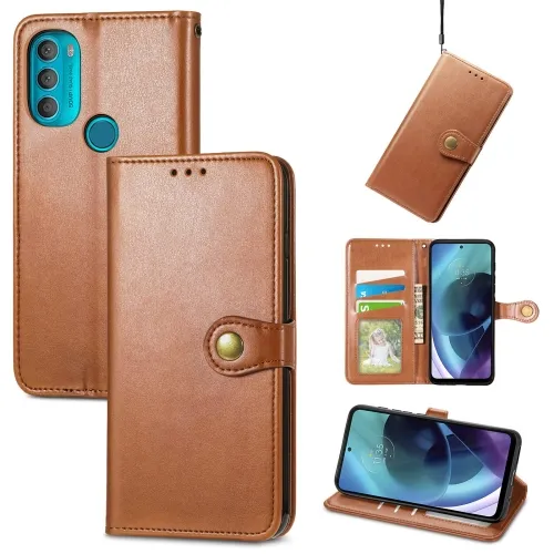 LEATHER BUCKLE Peňaženkový obal Motorola Moto G71 5G hnedý