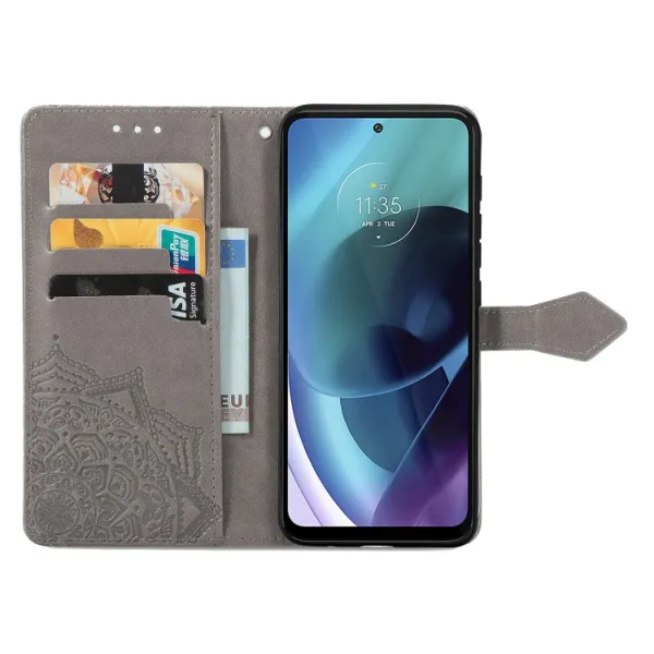 ART Peňaženkový kryt Motorola Moto G71 5G ORNAMENT šedý