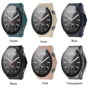 Plastový kryt s ochranným sklom pre Xiaomi Watch S1 béžový