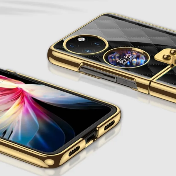 GKK GLASS Ochranný kryt s držiakom Huawei P50 Pocket WHITE RHOMBUS