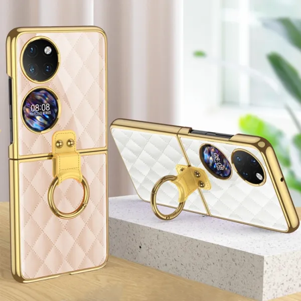 GKK GLASS Ochranný kryt s držiakom Huawei P50 Pocket WHITE RHOMBUS