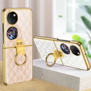 GKK GLASS Ochranný kryt s držiakom Huawei P50 Pocket WHITE RHOMBUS