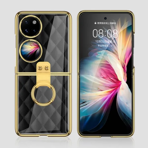 GKK GLASS Ochranný kryt s držiakom Huawei P50 Pocket WHITE RHOMBUS