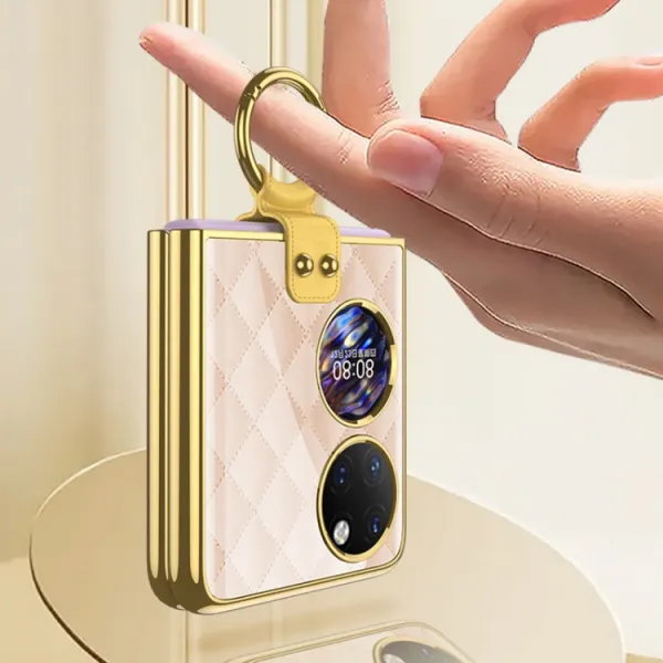GKK GLASS Ochranný kryt s držiakom Huawei P50 Pocket WHITE RHOMBUS