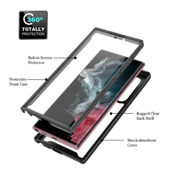 DUAL Obojstranný kryt s fóliou Samsung Galaxy S22 Ultra 5G červený