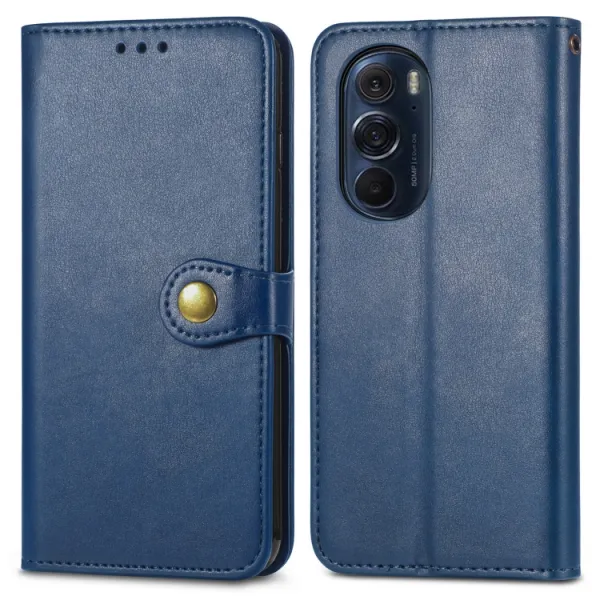 LEATHER BUCKLE Peňaženkový obal Motorola Edge 30 Pro modrý