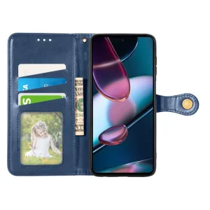 LEATHER BUCKLE Peňaženkový obal Motorola Edge 30 Pro modrý