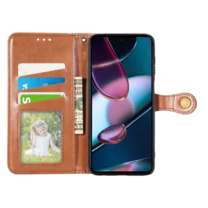 LEATHER BUCKLE Peňaženkový obal Motorola Edge 30 Pro hnedý