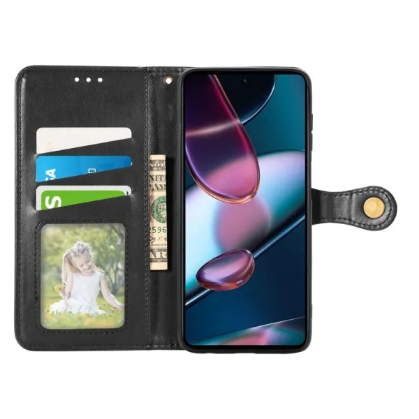 LEATHER BUCKLE Peňaženkový obal Motorola Edge 30 Pro čierny