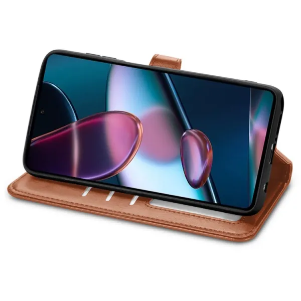 LEATHER BUCKLE Peňaženkový obal Motorola Edge 30 Pro hnedý