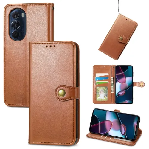 LEATHER BUCKLE Peňaženkový obal Motorola Edge 30 Pro hnedý