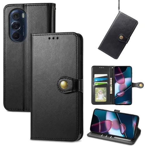 LEATHER BUCKLE Peňaženkový obal Motorola Edge 30 Pro čierny