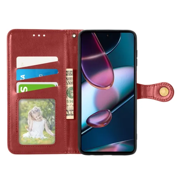 LEATHER BUCKLE Peňaženkový obal Motorola Edge 30 Pro červený