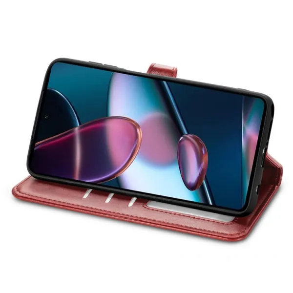 LEATHER BUCKLE Peňaženkový obal Motorola Edge 30 Pro červený