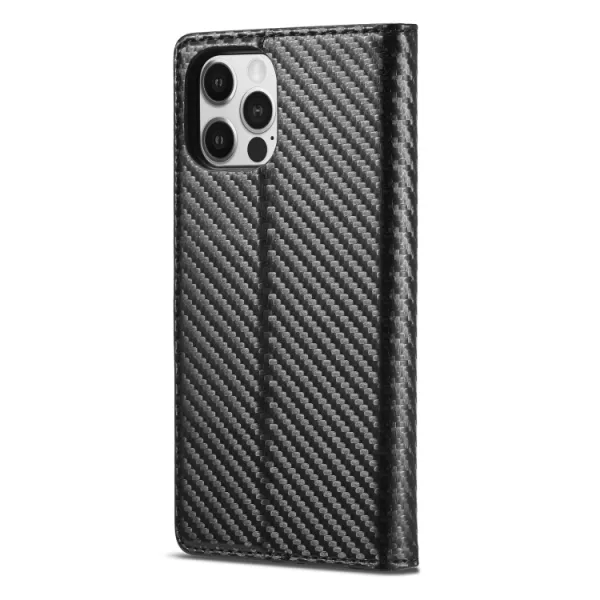 IMEEKE CARBON Peňaženkové puzdro Apple iPhone 13 Pro Max čierne