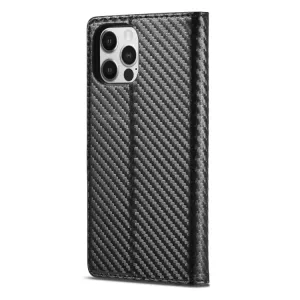 IMEEKE CARBON Peňaženkové puzdro Apple iPhone 13 Pro Max čierne
