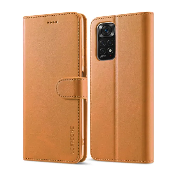 IMEEKE Peňaženkový kryt pre Xiaomi Redmi Note 11 Pro svetlohnedý