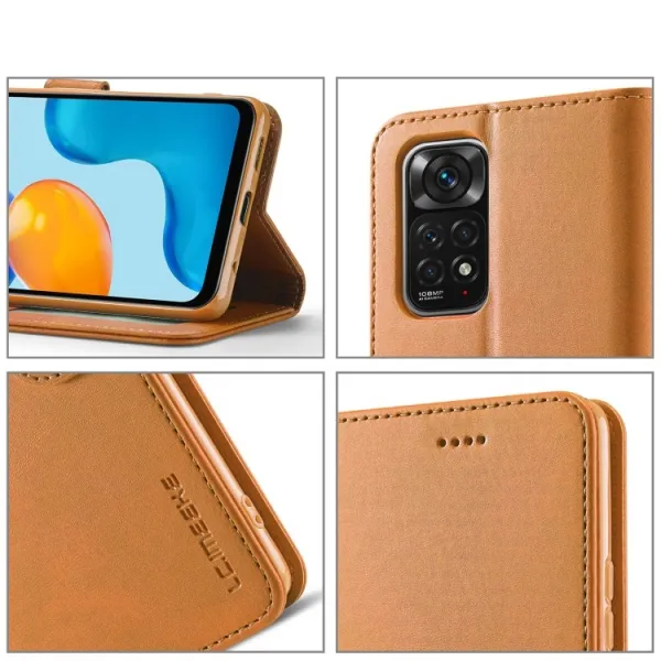 IMEEKE Peňaženkový kryt pre Xiaomi Redmi Note 11 Pro svetlohnedý