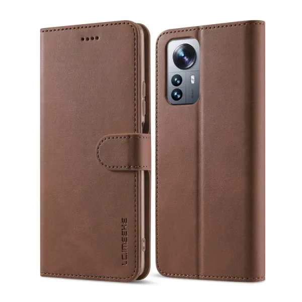 IMEEKE Peňaženkový kryt pre Xiaomi 12 Pro tmavohnedý