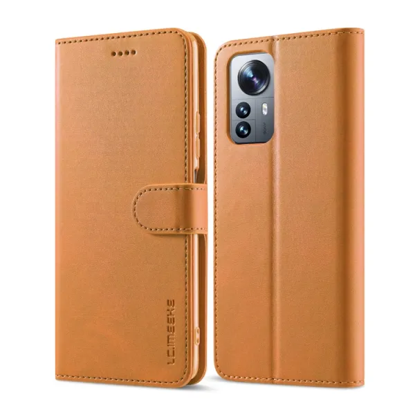 IMEEKE Peňaženkový kryt pre Xiaomi 12 Pro svetlohnedý