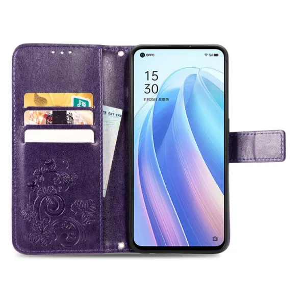 ART Peňaženkový kryt Oppo Reno7 5G FLOWERS fialový