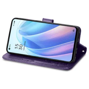 ART Peňaženkový kryt Oppo Reno7 5G FLOWERS fialový