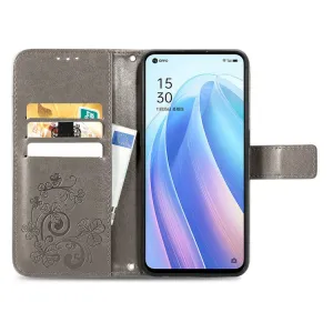 ART Peňaženkový kryt Oppo Reno7 5G FLOWERS šedý