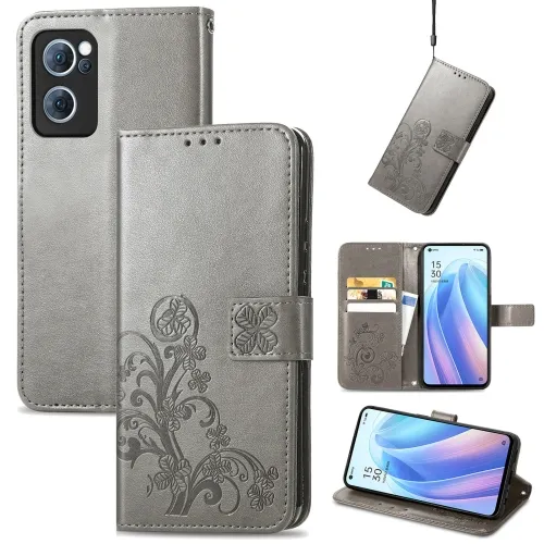 ART Peňaženkový kryt Oppo Reno7 5G FLOWERS šedý