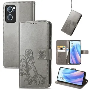 ART Peňaženkový kryt Oppo Reno7 5G FLOWERS šedý